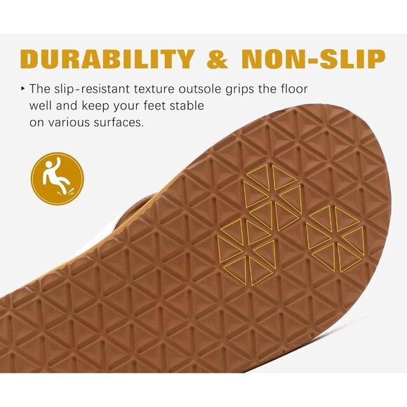 〽️Men\'s Flip Flop Sandal Khaki White Leather Slip On Arch Support Comfort Shoes